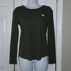 Victoria's Secret olive green thermal long sleeve shirt  Sz XS EUC